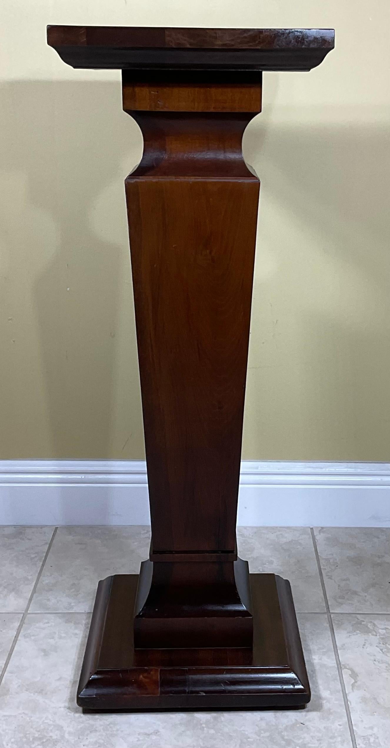 Single Square Walnut Wood Pedestal For Sale 4