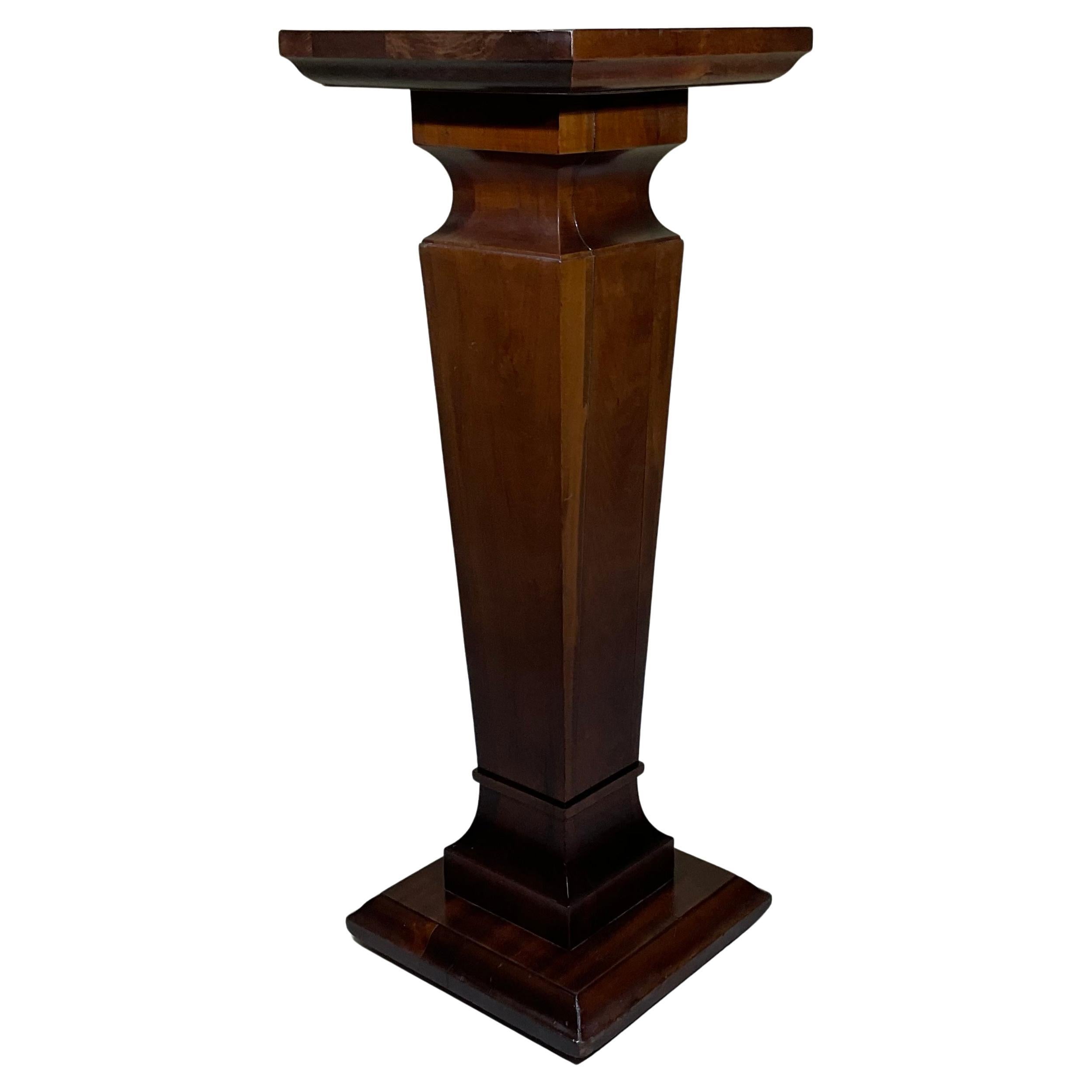 Single Square Walnut Wood Pedestal For Sale