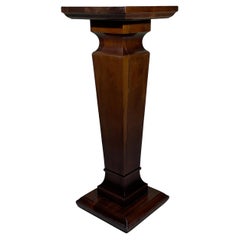 Vintage Single Square Walnut Wood Pedestal