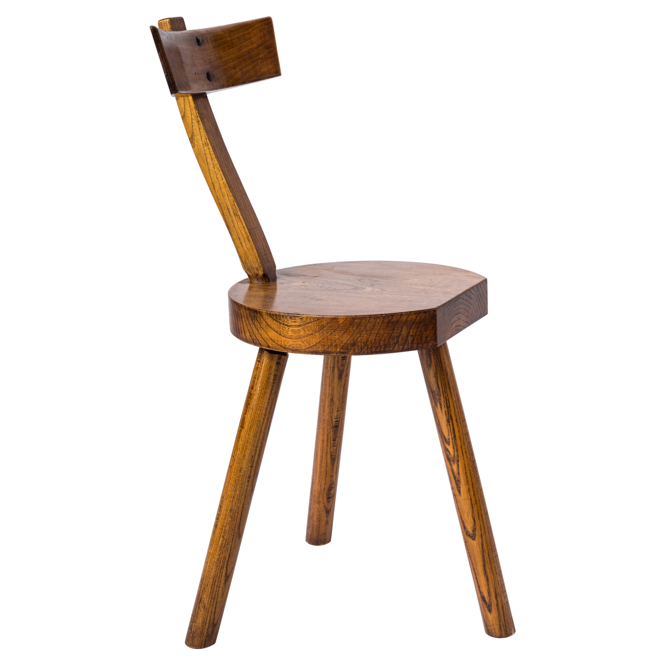 Single Stained Oak Tripod Chair in the Style of Olavi Hanninen - France 1950's