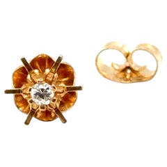 Single Starburst Diamond Stud Earring Mined RBC 14K Yellow Gold