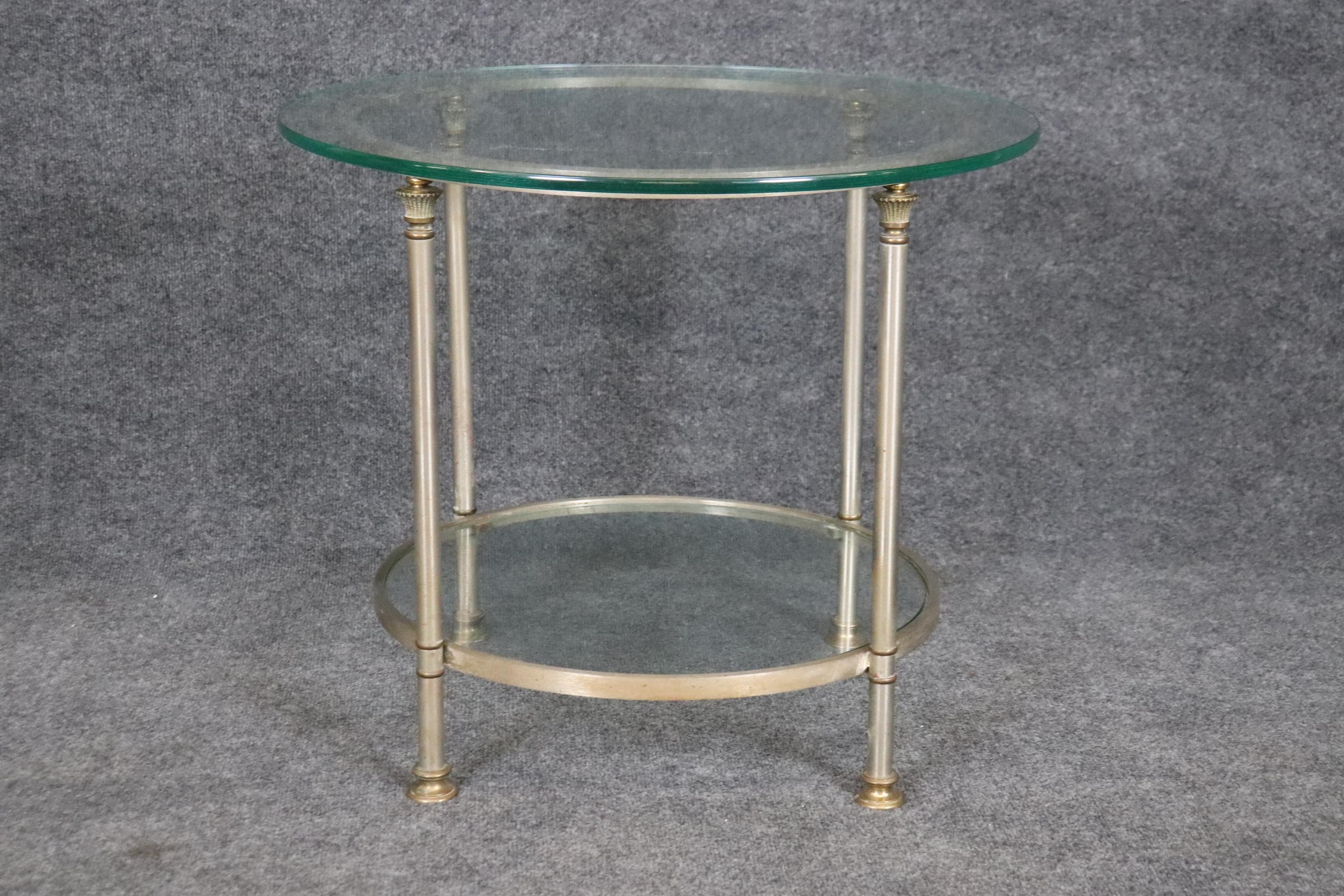 Directoire Single Steel and Glass Maison Jansen Round End Table Circa 1950s For Sale