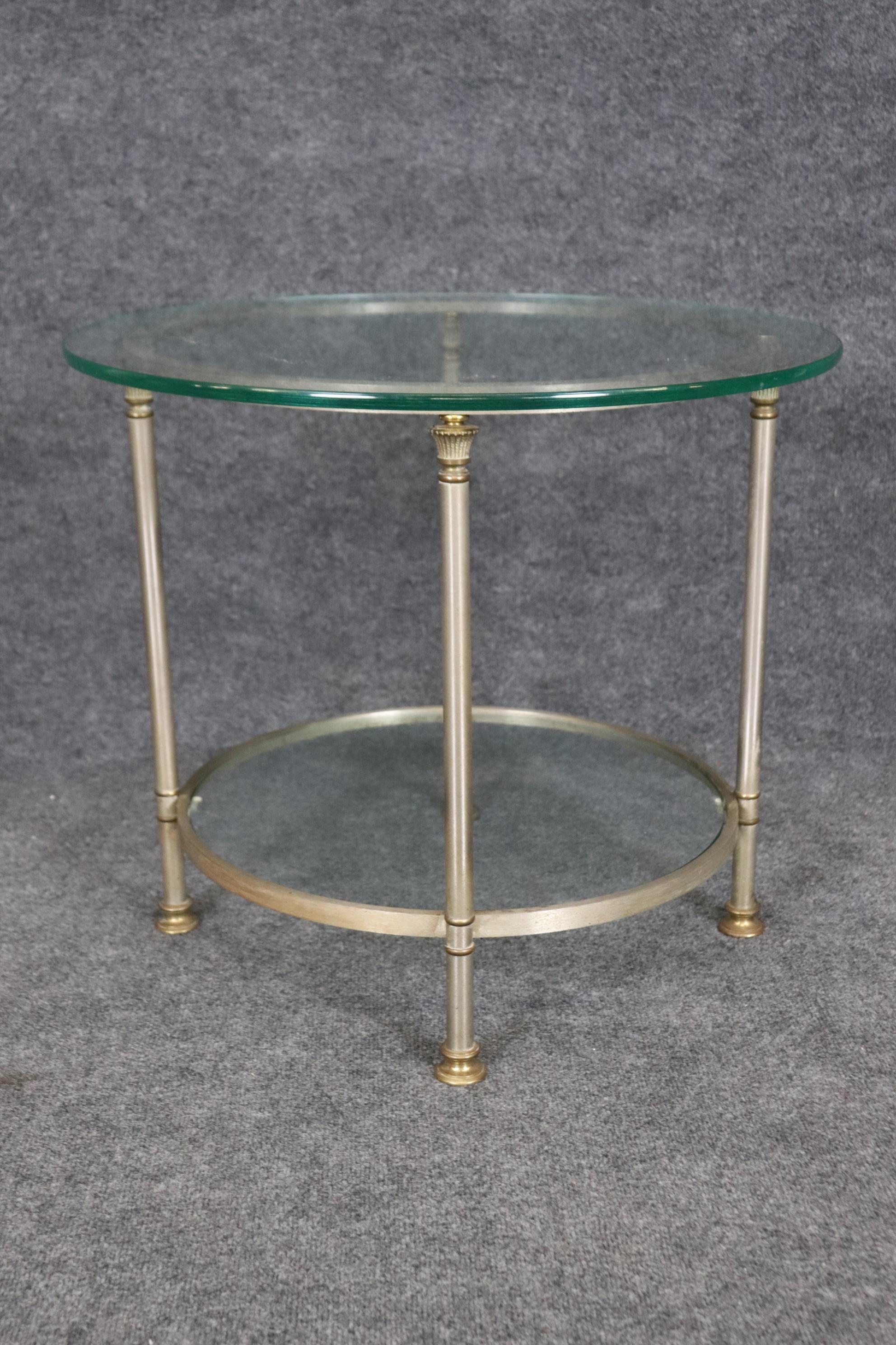 French Single Steel and Glass Maison Jansen Round End Table Circa 1950s For Sale