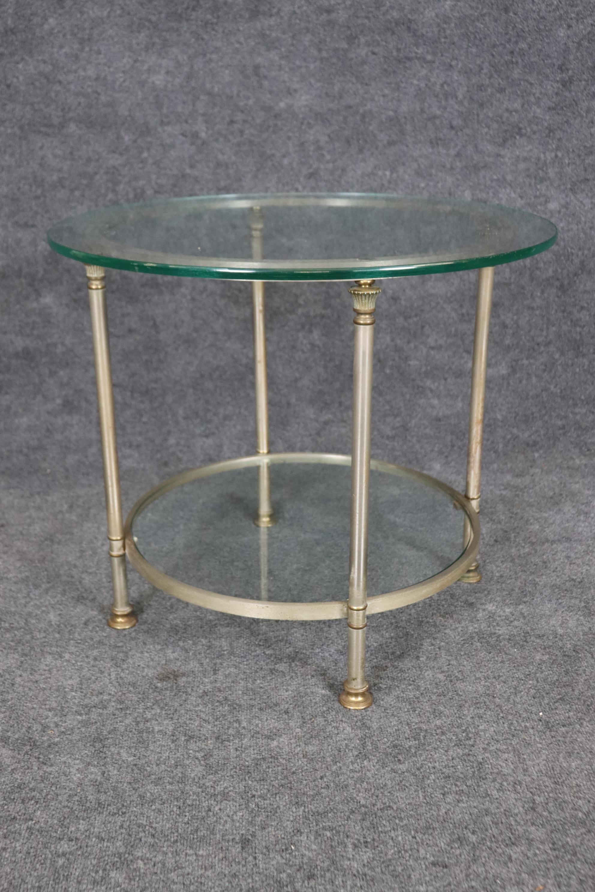Single Steel and Glass Maison Jansen Round End Table Circa 1950s In Good Condition For Sale In Swedesboro, NJ