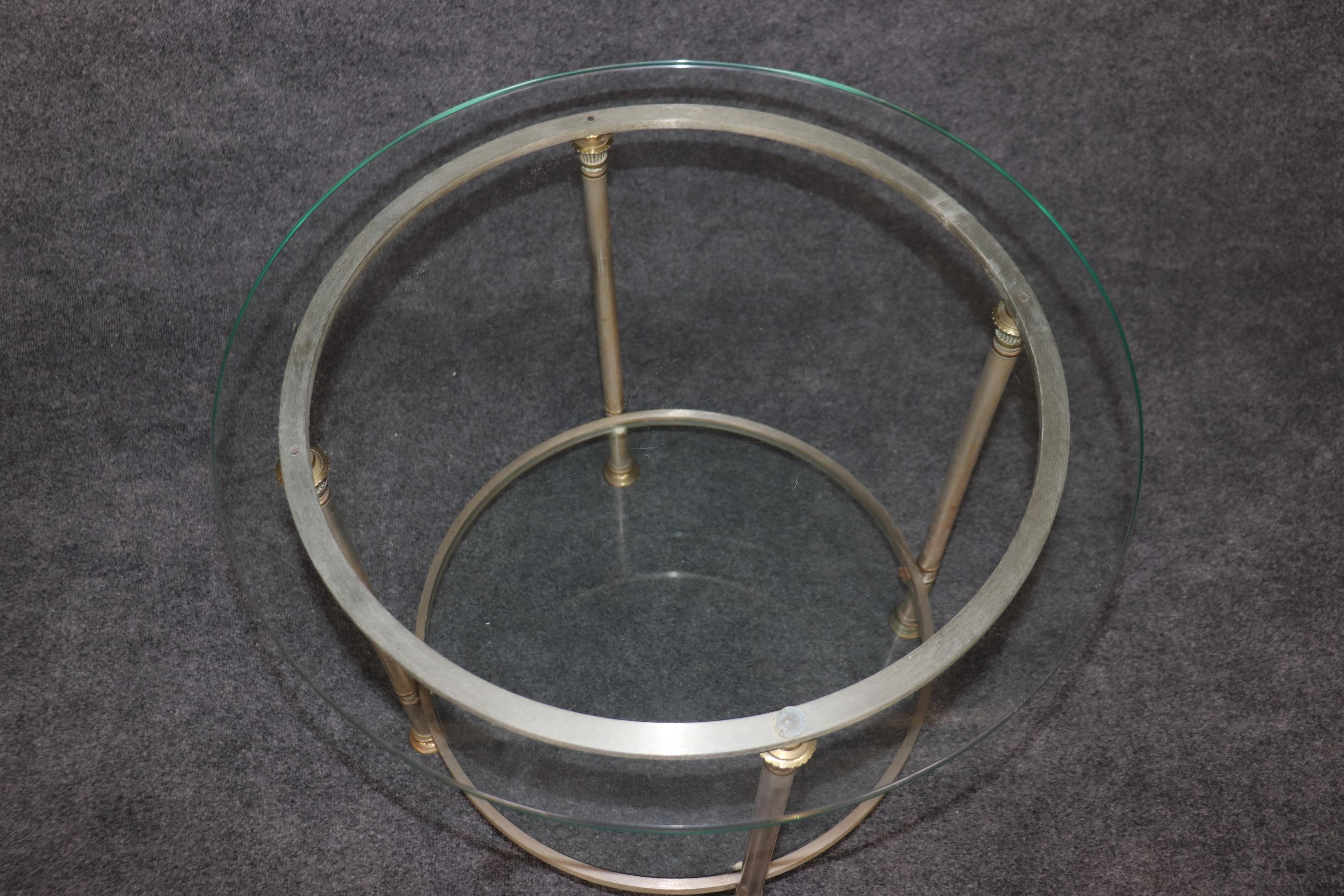 Mid-20th Century Single Steel and Glass Maison Jansen Round End Table Circa 1950s For Sale