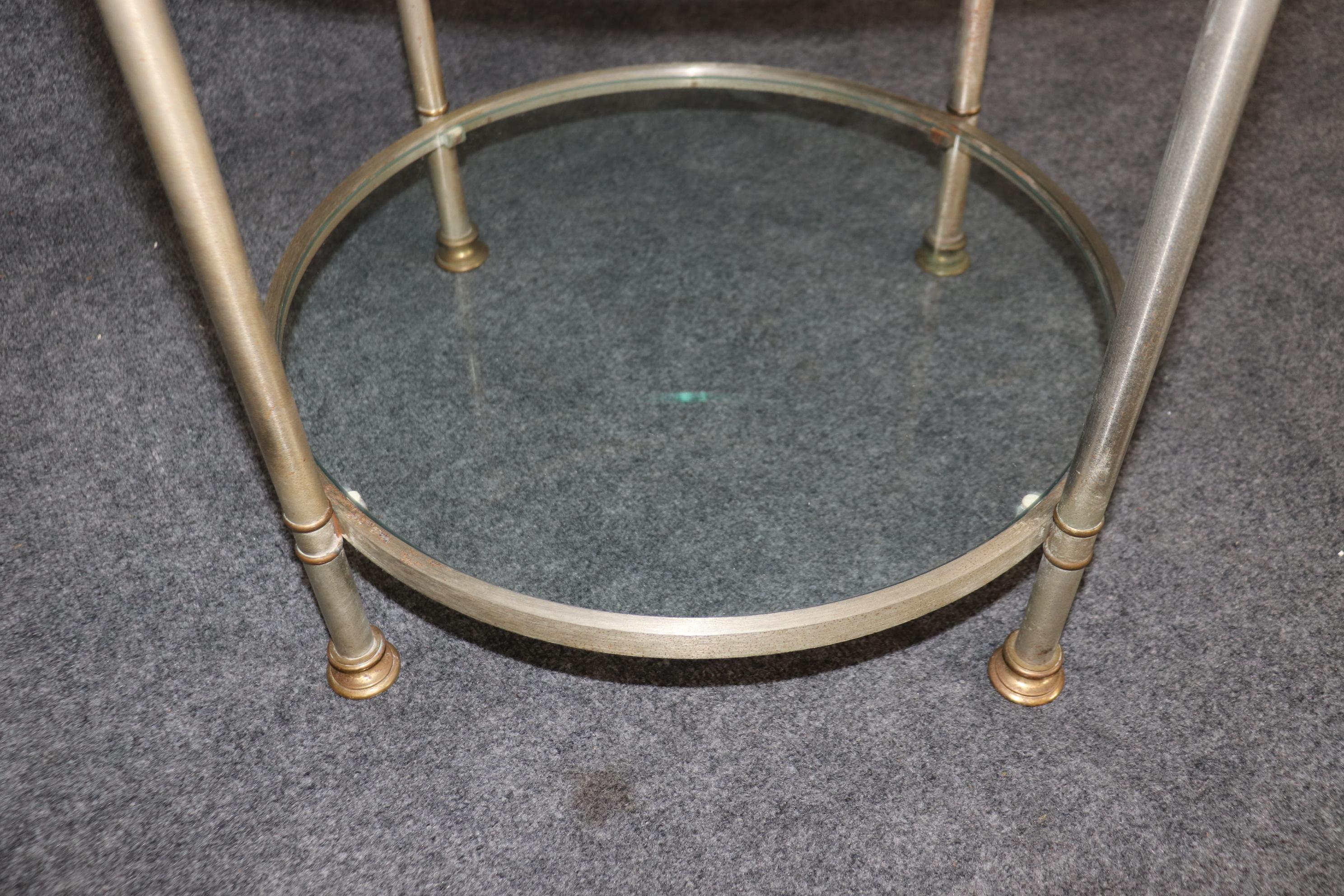 Brass Single Steel and Glass Maison Jansen Round End Table Circa 1950s For Sale