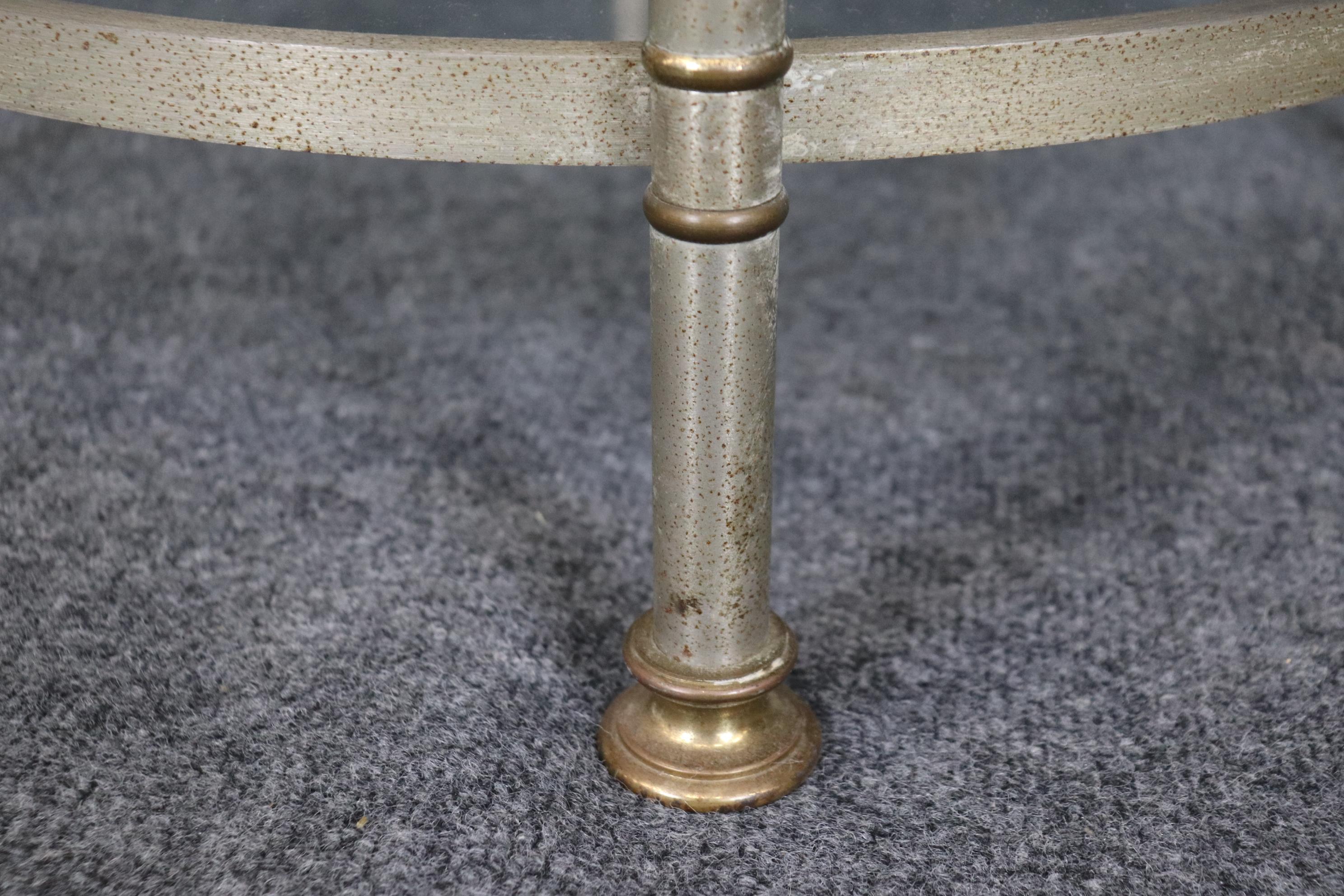 Single Steel and Glass Maison Jansen Round End Table Circa 1950s For Sale 2