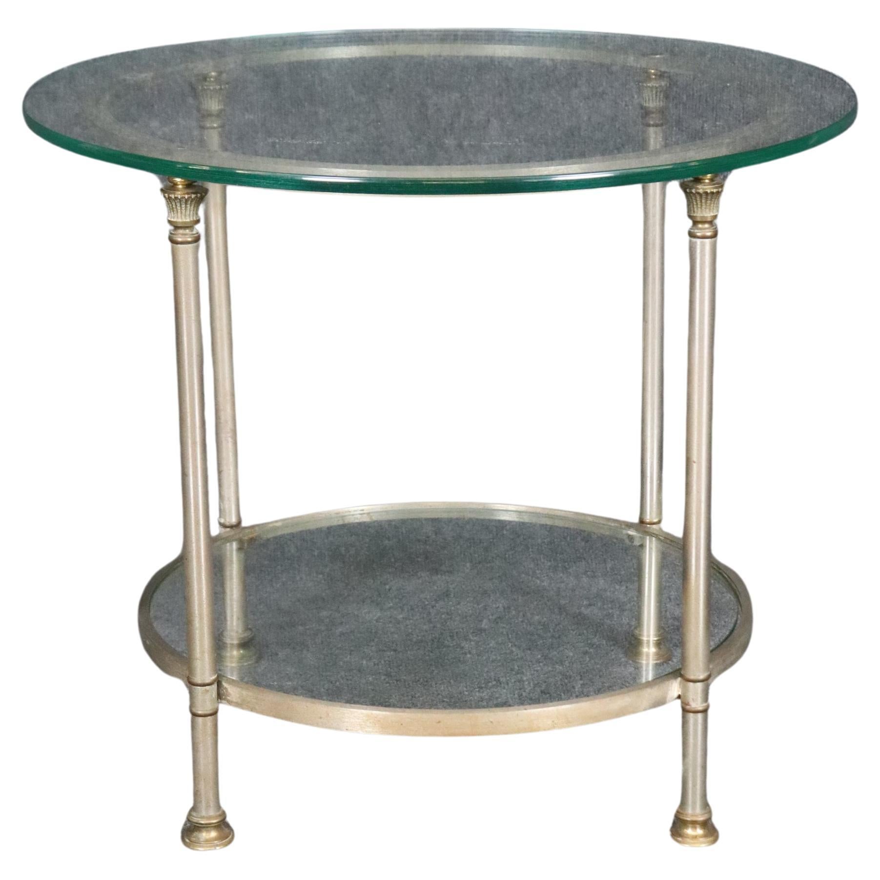 Single Steel and Glass Maison Jansen Round End Table Circa 1950s For Sale