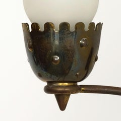 Single Stilnovo Brass and Frosted Glass Wall Lamp, Italy 1940s