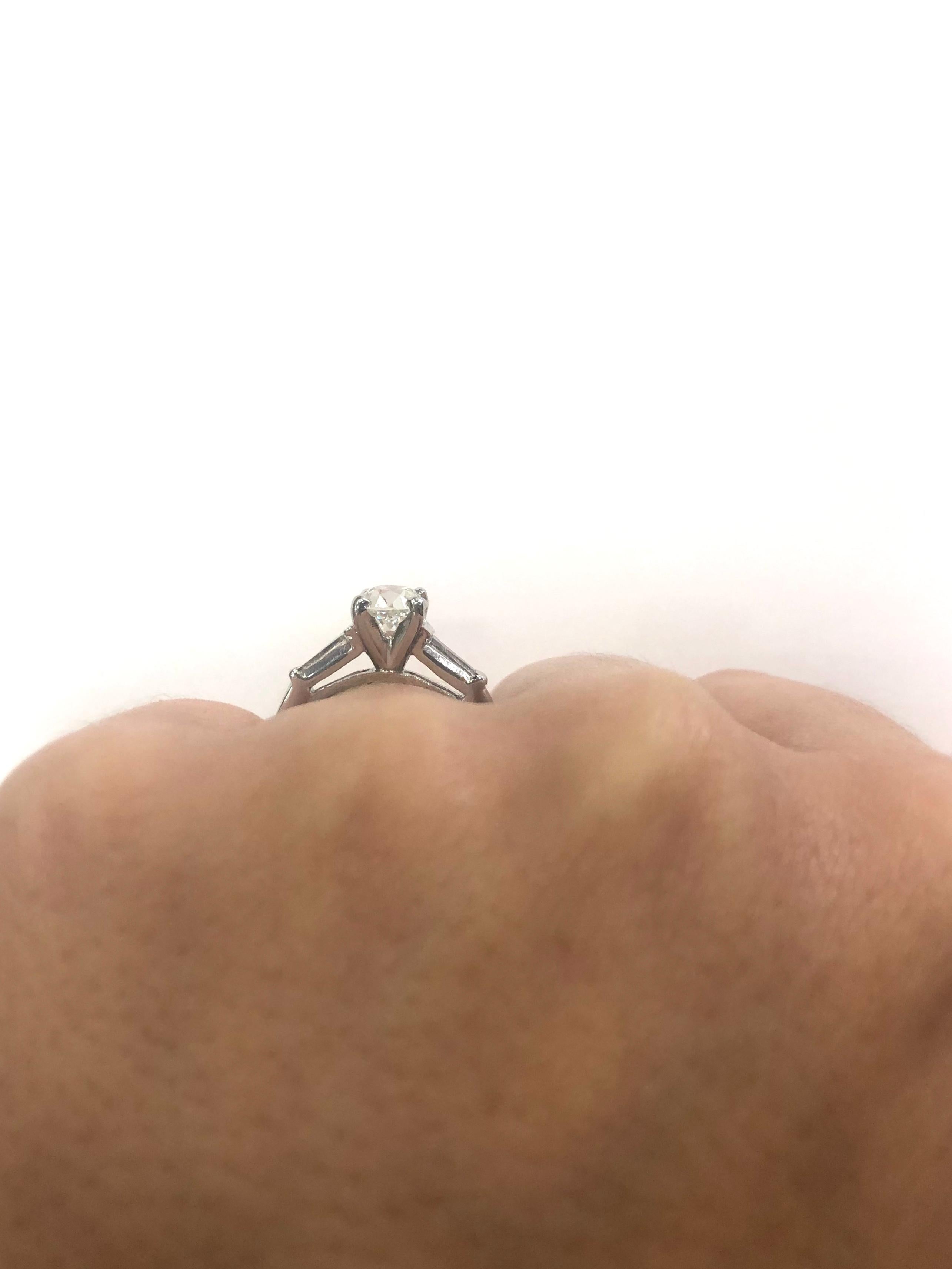 Baguette Cut Single Stone Diamond Engagement Ring 1.01 Carat Certified Diamond Platinum For Sale