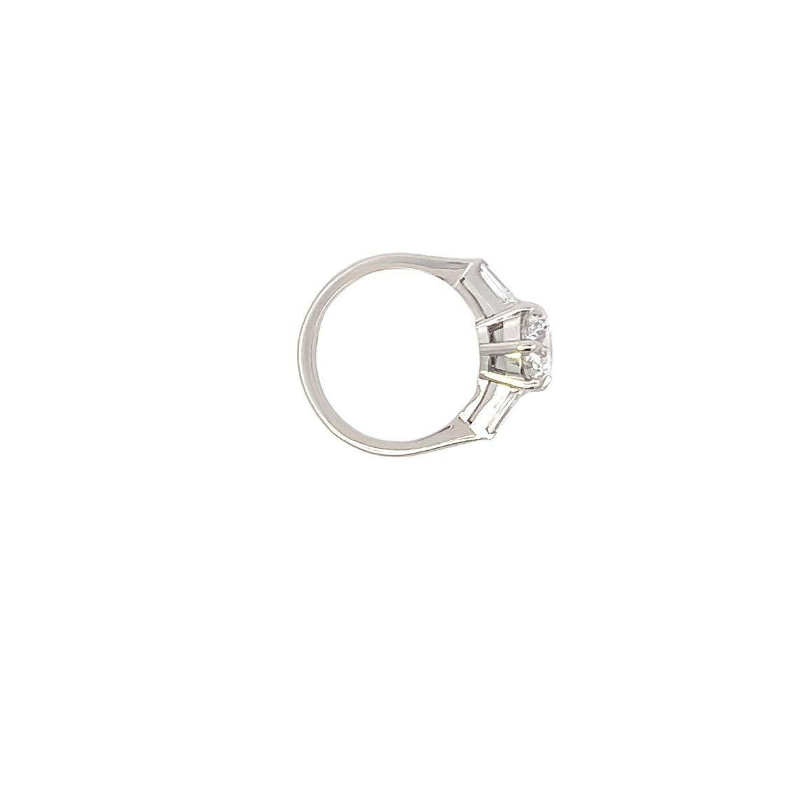Single Stone Diamond Engagement Ring with Tapered Baguette Diamond Shoulders For Sale 2