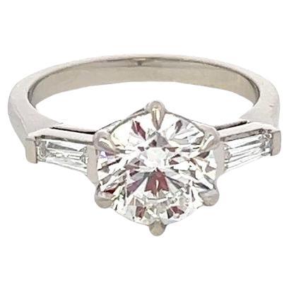 Single Stone Diamond Engagement Ring with Tapered Baguette Diamond Shoulders