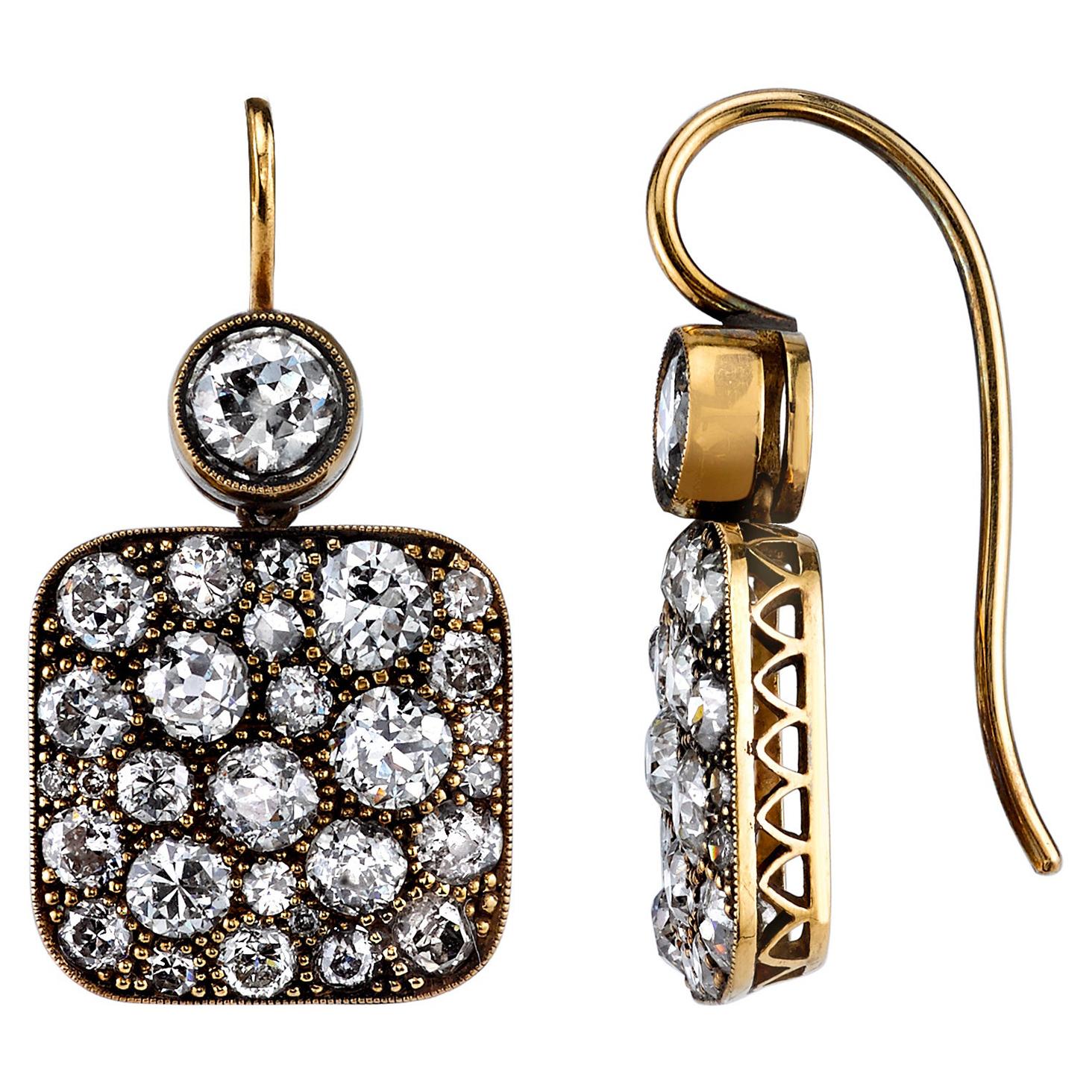 Single Stone Diamond Gold Cobblestone Drop Earrings