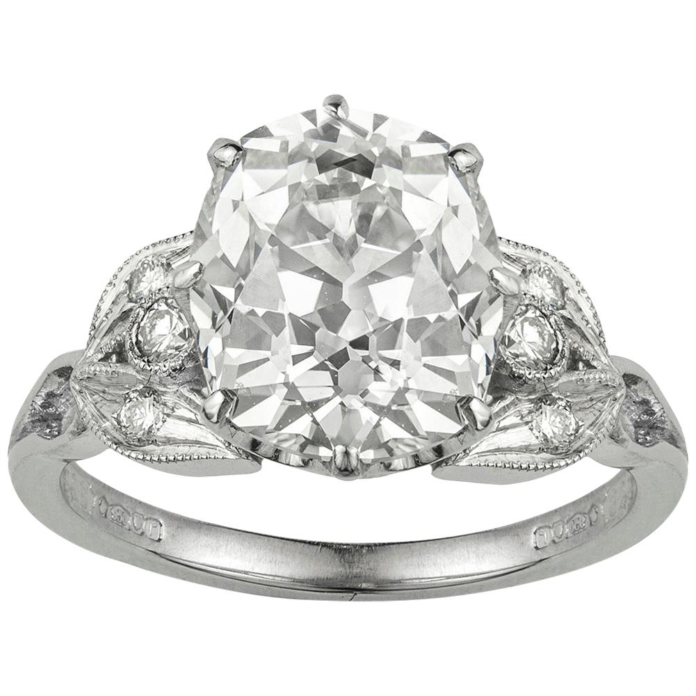 Certified 3.55 Carat Old Cushion-Cut Diamond Ring  For Sale