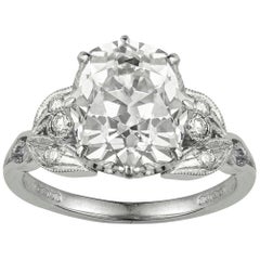 Bague avec diamant taille coussin ancienne certifiée de 3,55 carats 