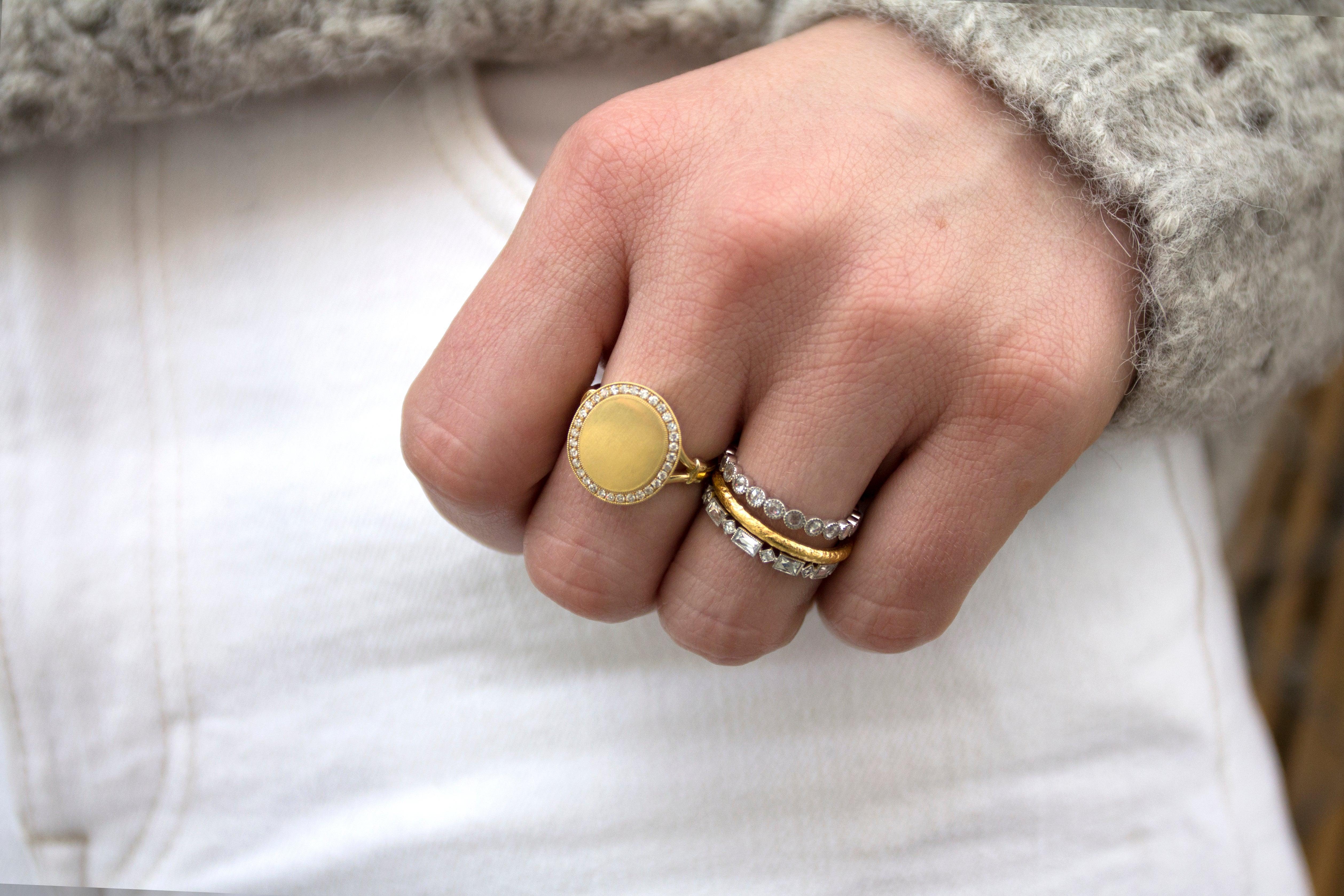 For Sale:  Handcrafted Paxton Diamond Frame Signet Ring in 18K Yellow Gold by Single Stone 5