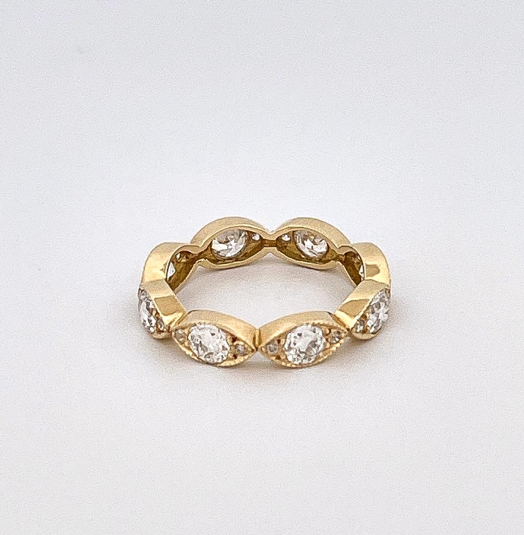 Marquise Cut Single Stone Kelly 18k Yellow Gold Diamond Eternity Band For Sale