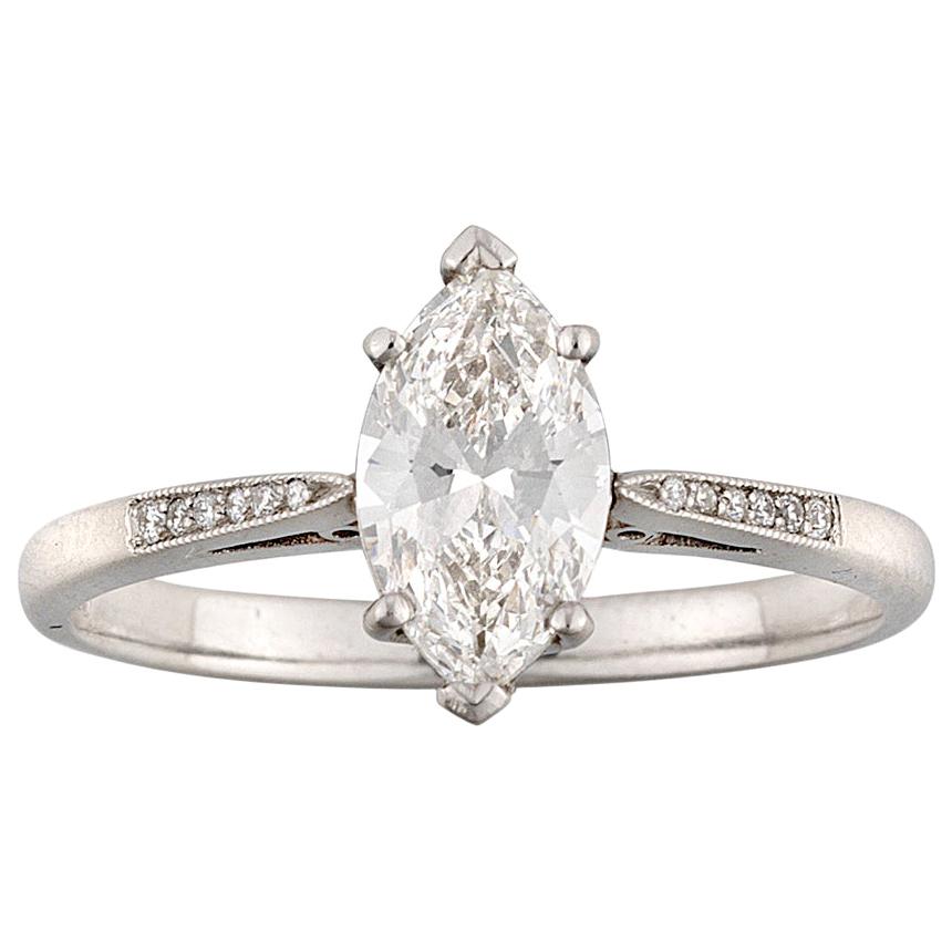 Certified 1.01 Carat Marquise-Cut Solitaire Diamond Ring For Sale