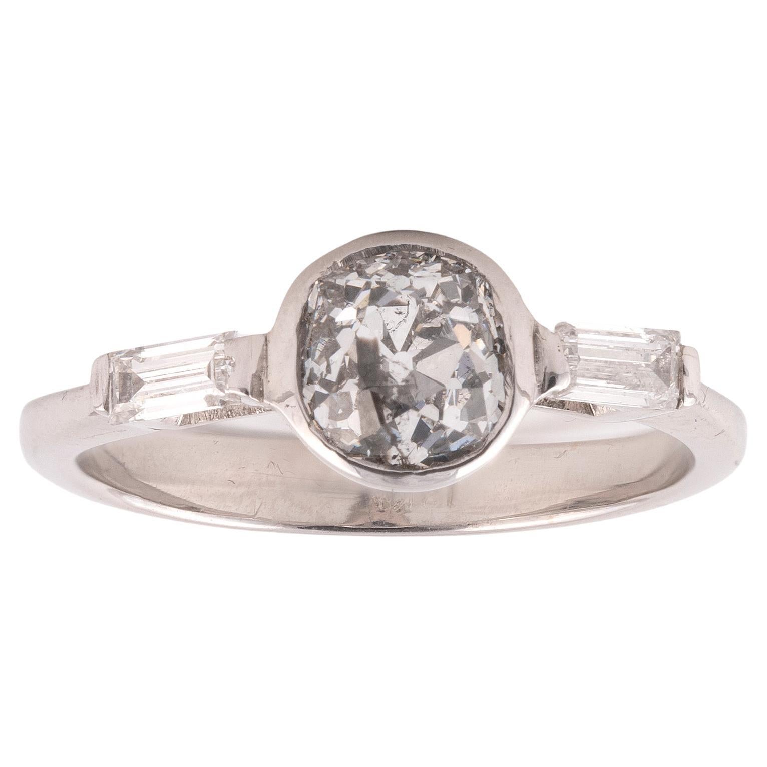 Old European Cut Single Stone Old Cut Diamond 1.2ct Gold Ring For Sale