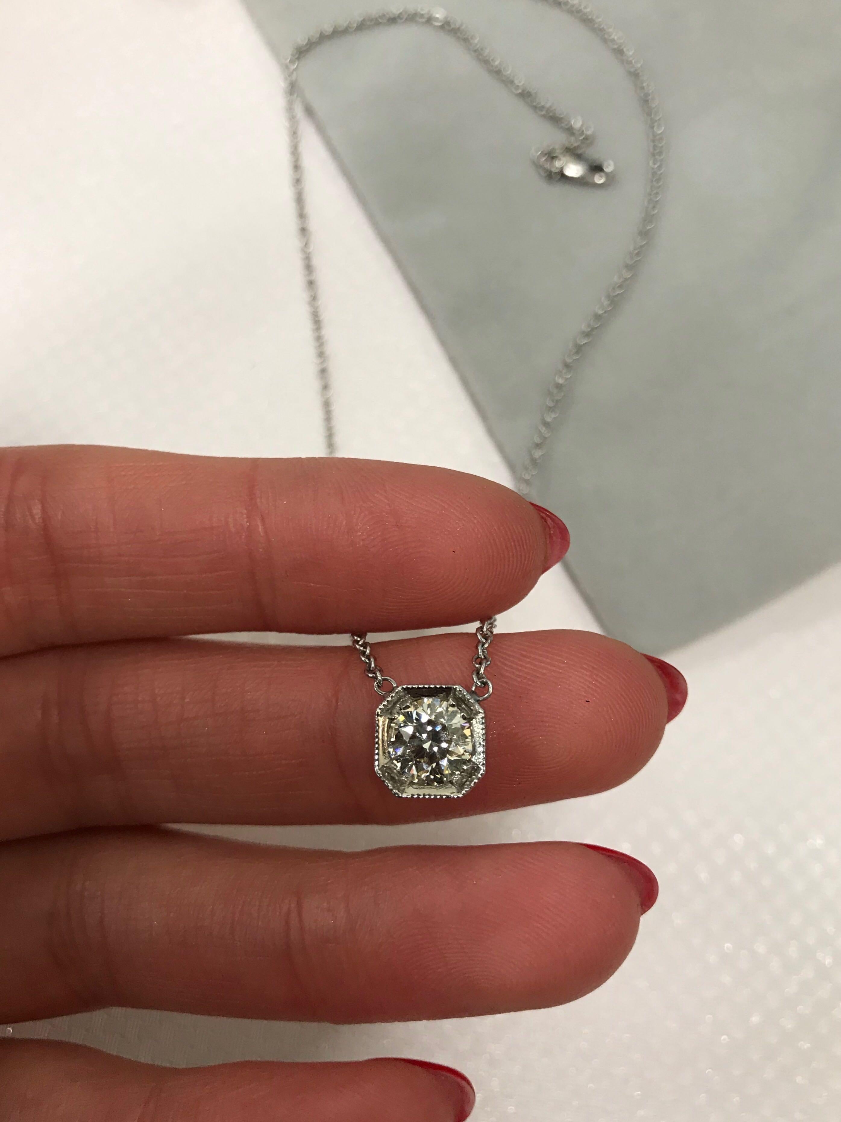 Modern Single Stone Solitaire Diamond Pendant Vintage Style 1.00 Carat J VS1 For Sale