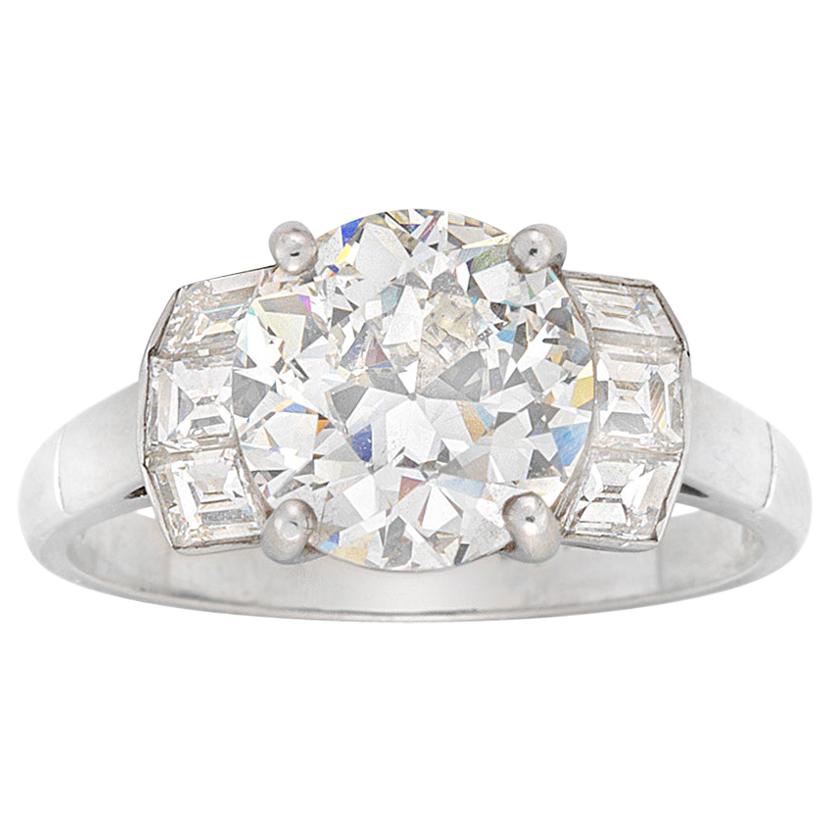 GIA Certified 2.54 ct Art Deco Style Diamond Ring For Sale