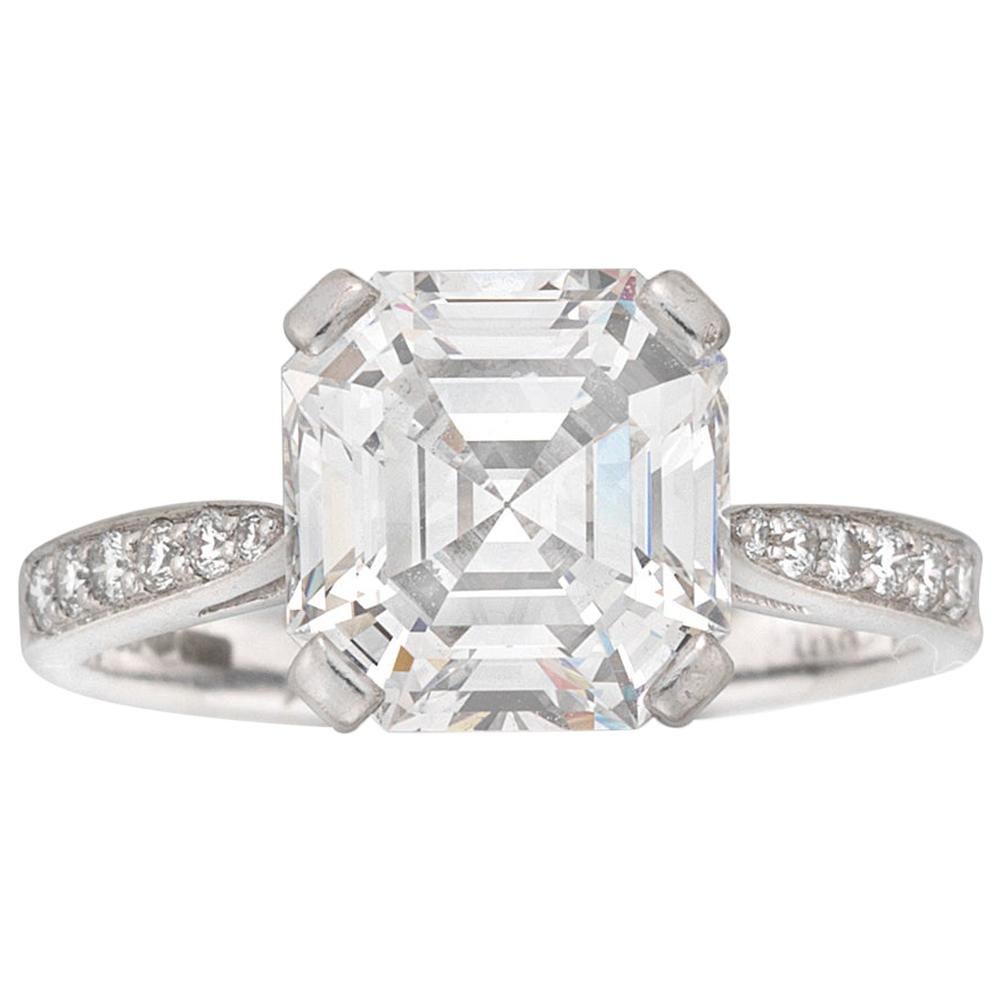 GIA Certified 3.07 Carat Square Emerald Cut Diamond Ring 