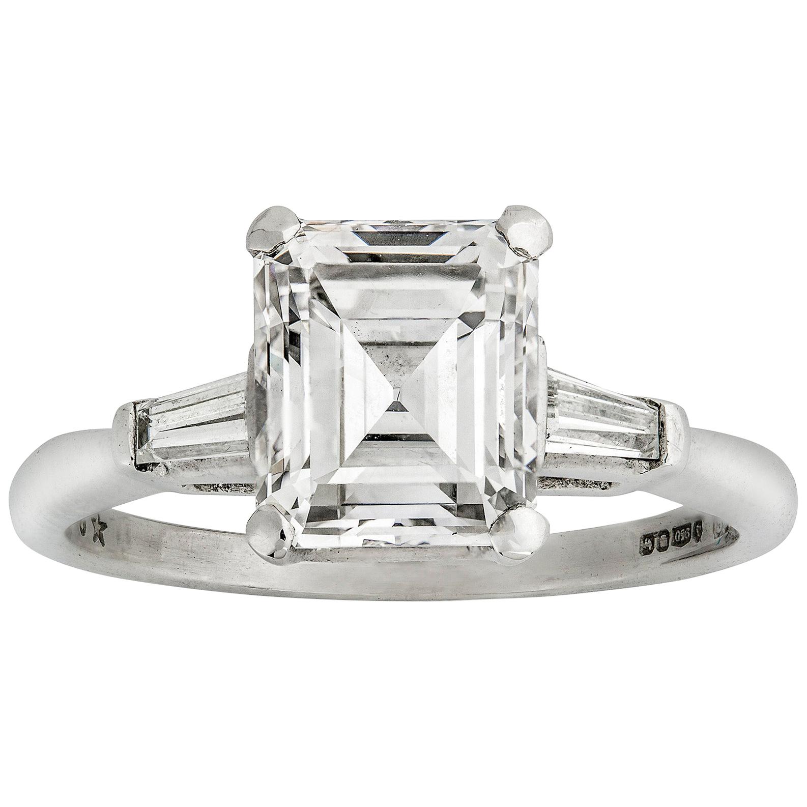 GIA Certified 2.15 Carat Emerald-Cut Diamond Ring For Sale