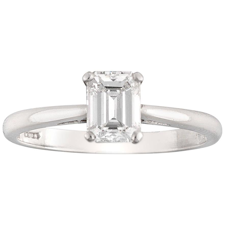 GIA Certified 0.76 Carat VVS1 Emerald-Cut Diamond Ring For Sale