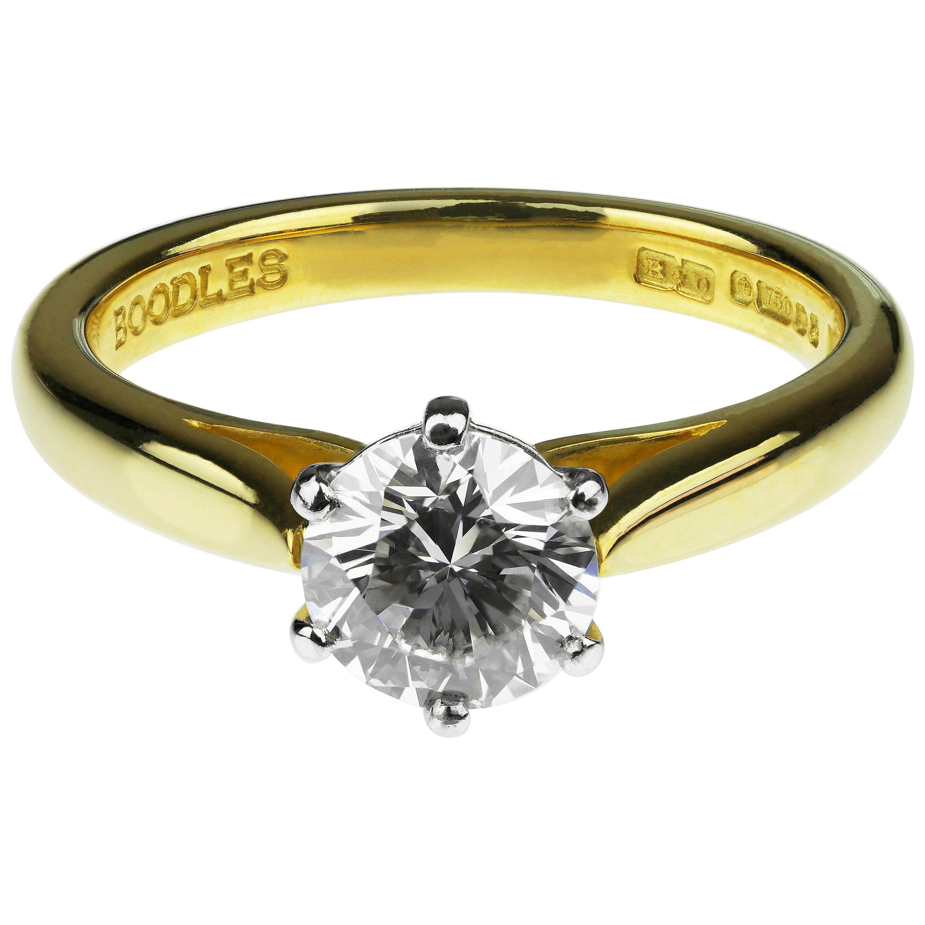 Boodles Single Stone Round Diamond Engagement Ring, British Hallmarked 18K Gold