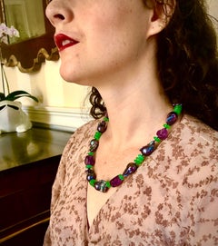 Single strand baroque black pearl interspersed w/ tumbled amethyst beads