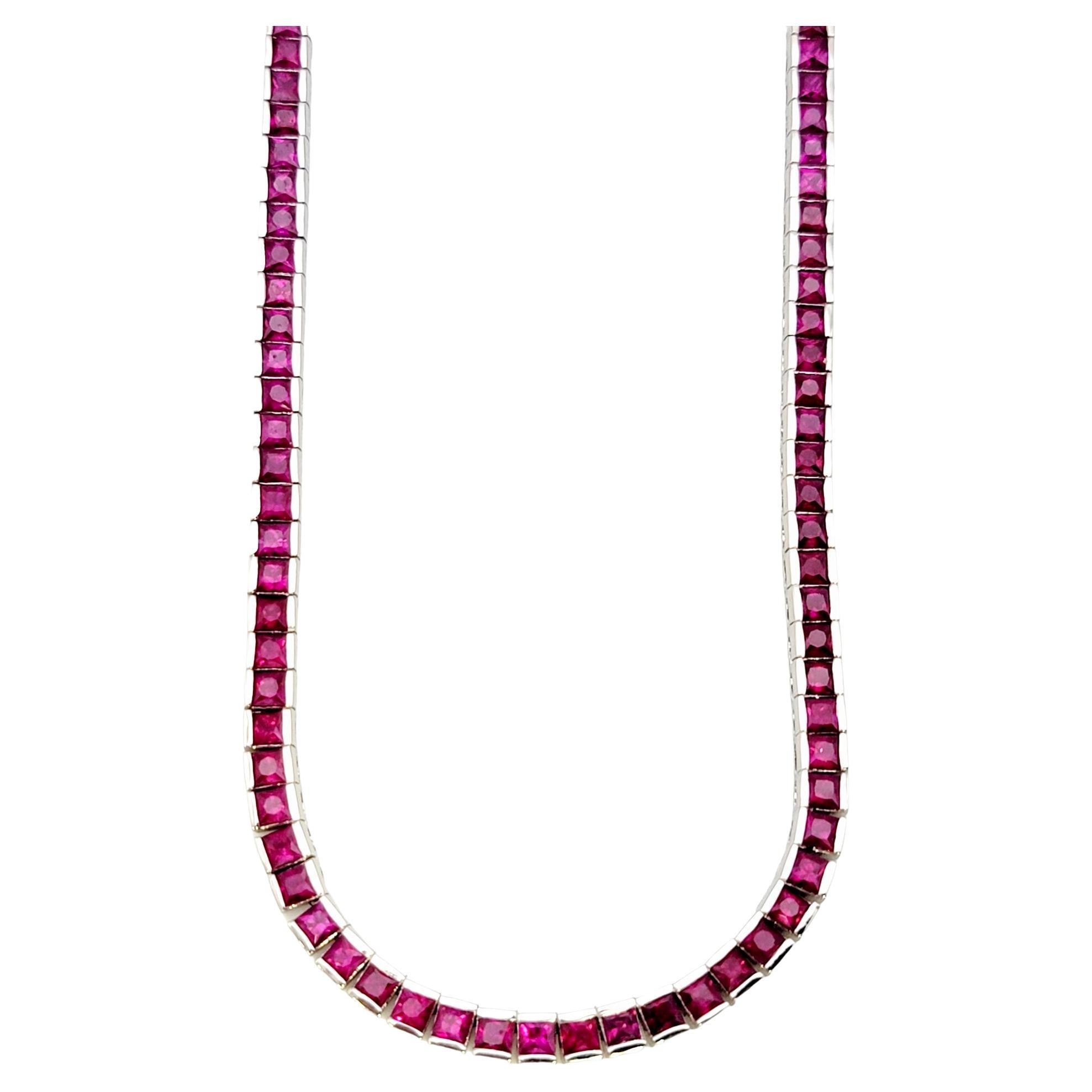 Absolutely stunning contemporary single strand ruby necklace in lustrous white gold. Designed to mesmerize and inspire, this simple yet refined necklace offers bold color, timeless elegance and impeccable craftsmanship.

The focal point of this