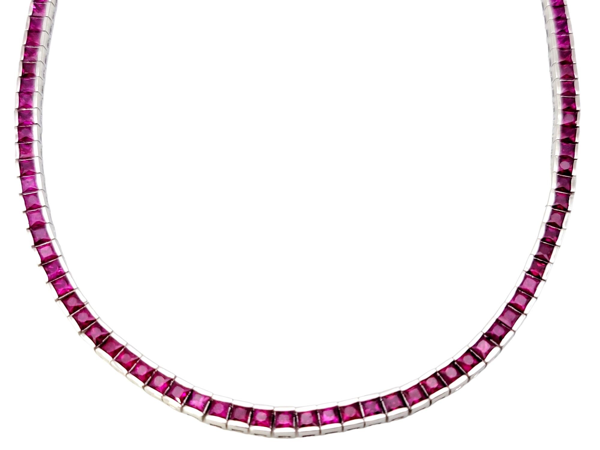 Contemporary Single Strand Channel Set Square Cut Ruby Necklace in White Gold 18.25