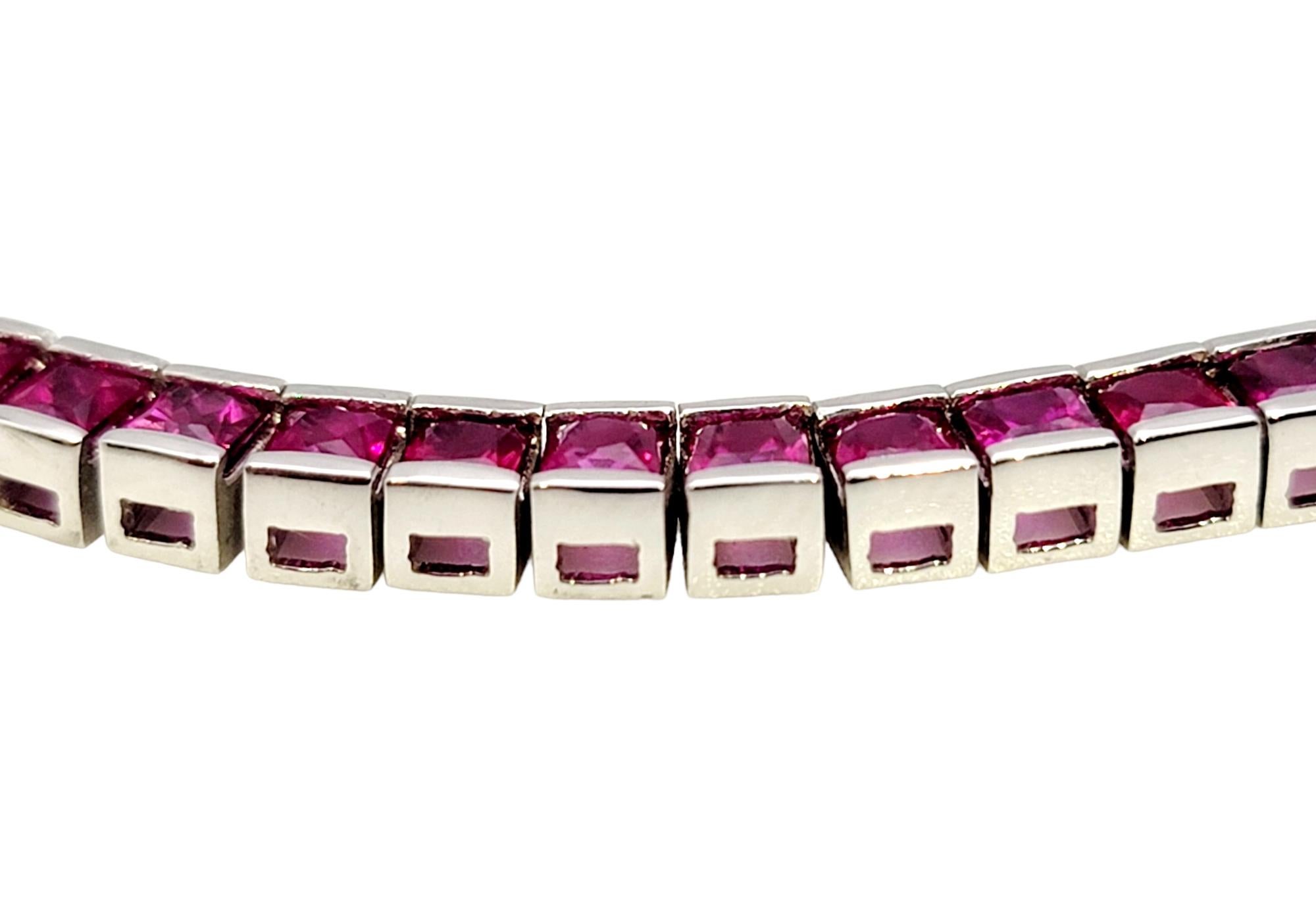 Single Strand Channel Set Square Cut Ruby Necklace in White Gold 18.25