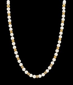 Single Strand Sea Water Cultured Pearl Necklace with Diamond & 18K Gold Beads