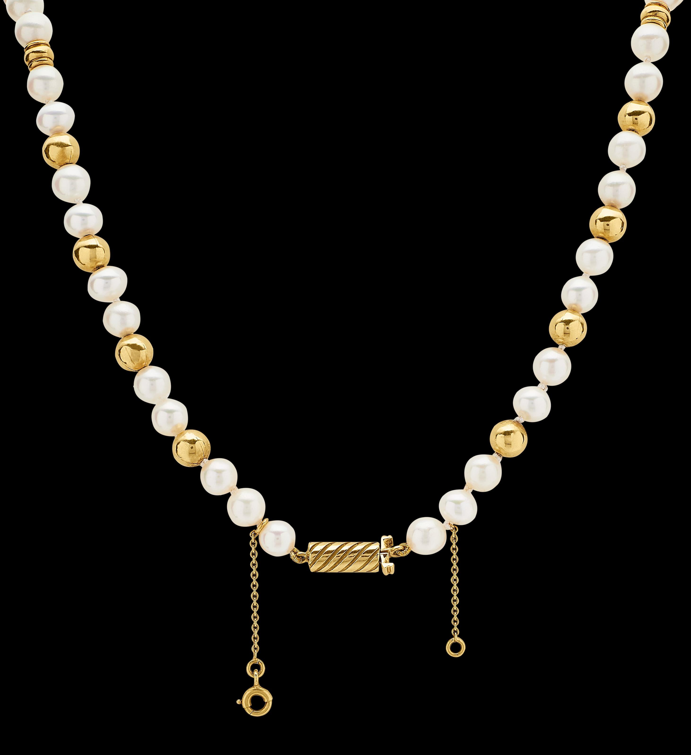Retro Single Strand Sea Water Cultured Pearl Necklace with Diamond & 18K Gold Beads For Sale