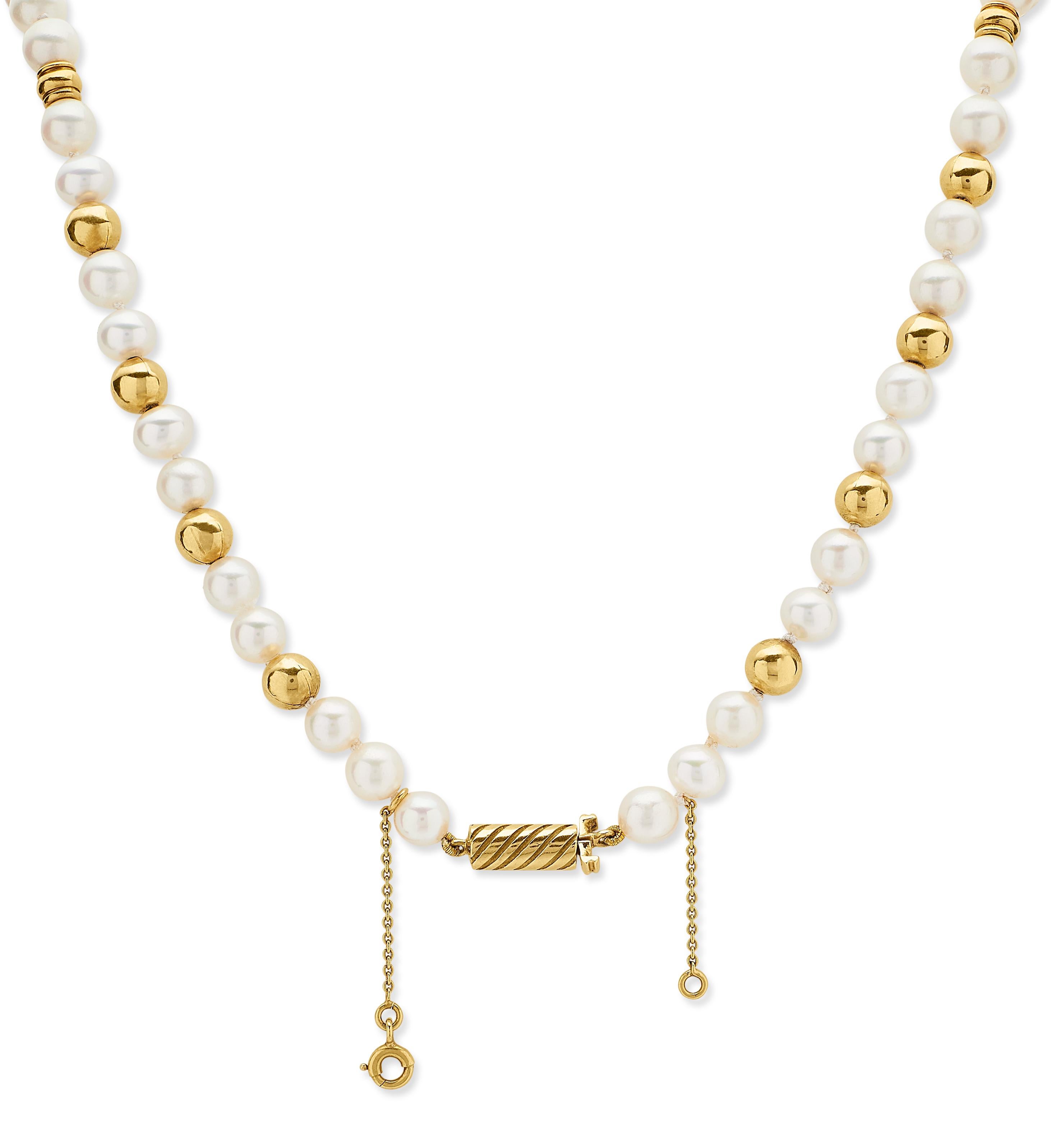 Women's Single Strand Sea Water Cultured Pearl Necklace with Diamond & 18K Gold Beads For Sale