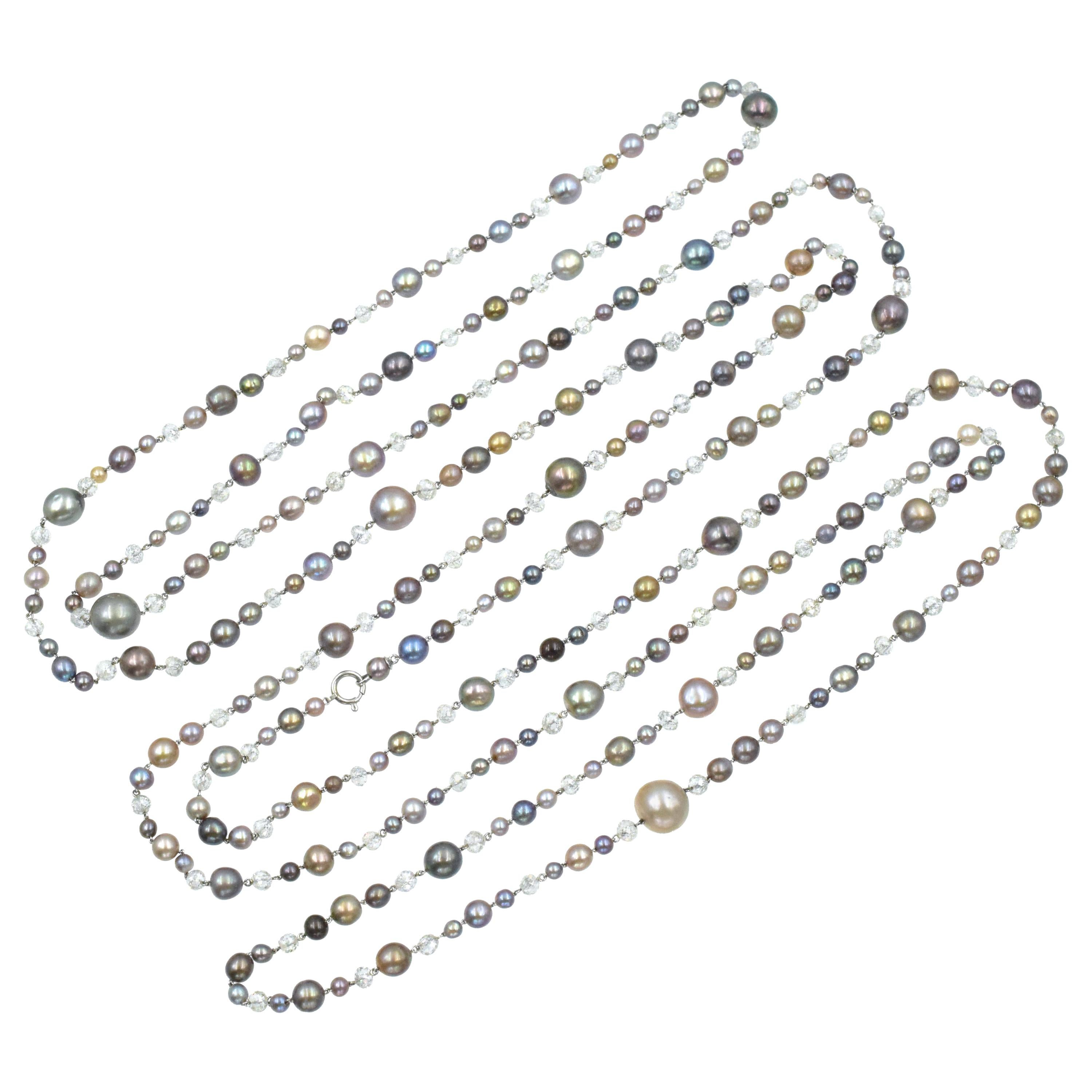 Single-Strand Natural Pearl and Diamond Necklace For Sale at 1stDibs
