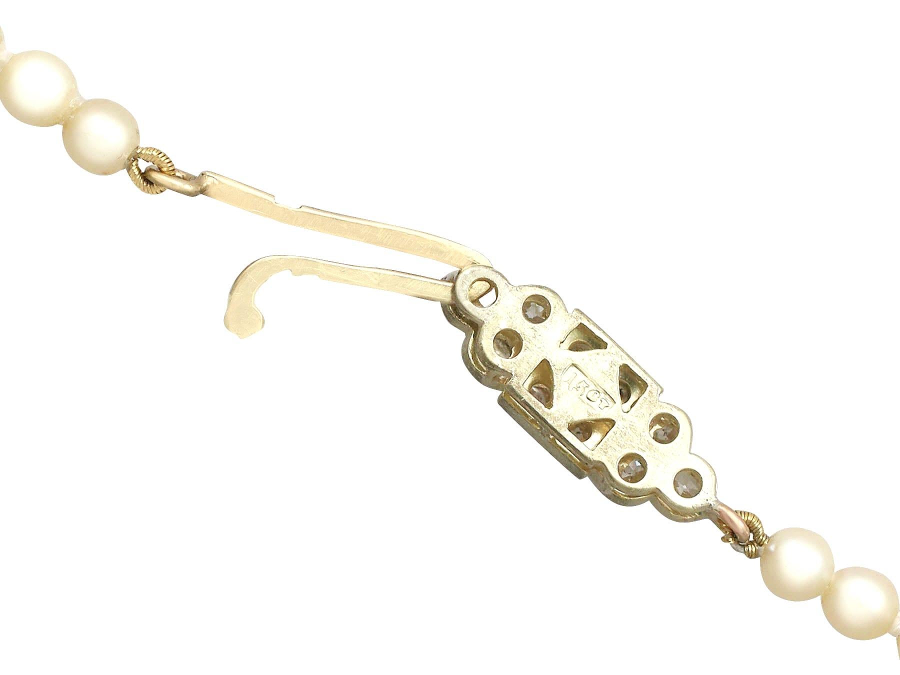 Cabochon Single Strand Pearl Necklace Diamond Gold Clasp For Sale