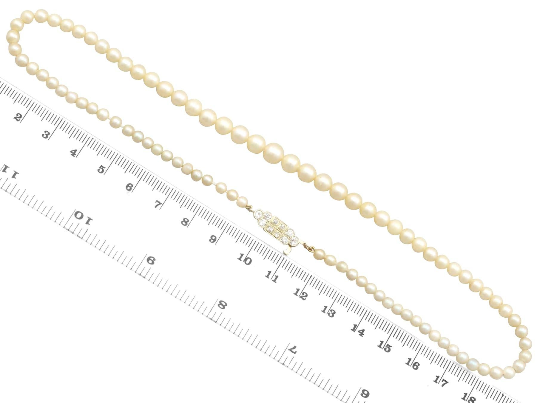 Single Strand Pearl Necklace Diamond Gold Clasp In Excellent Condition For Sale In Jesmond, Newcastle Upon Tyne
