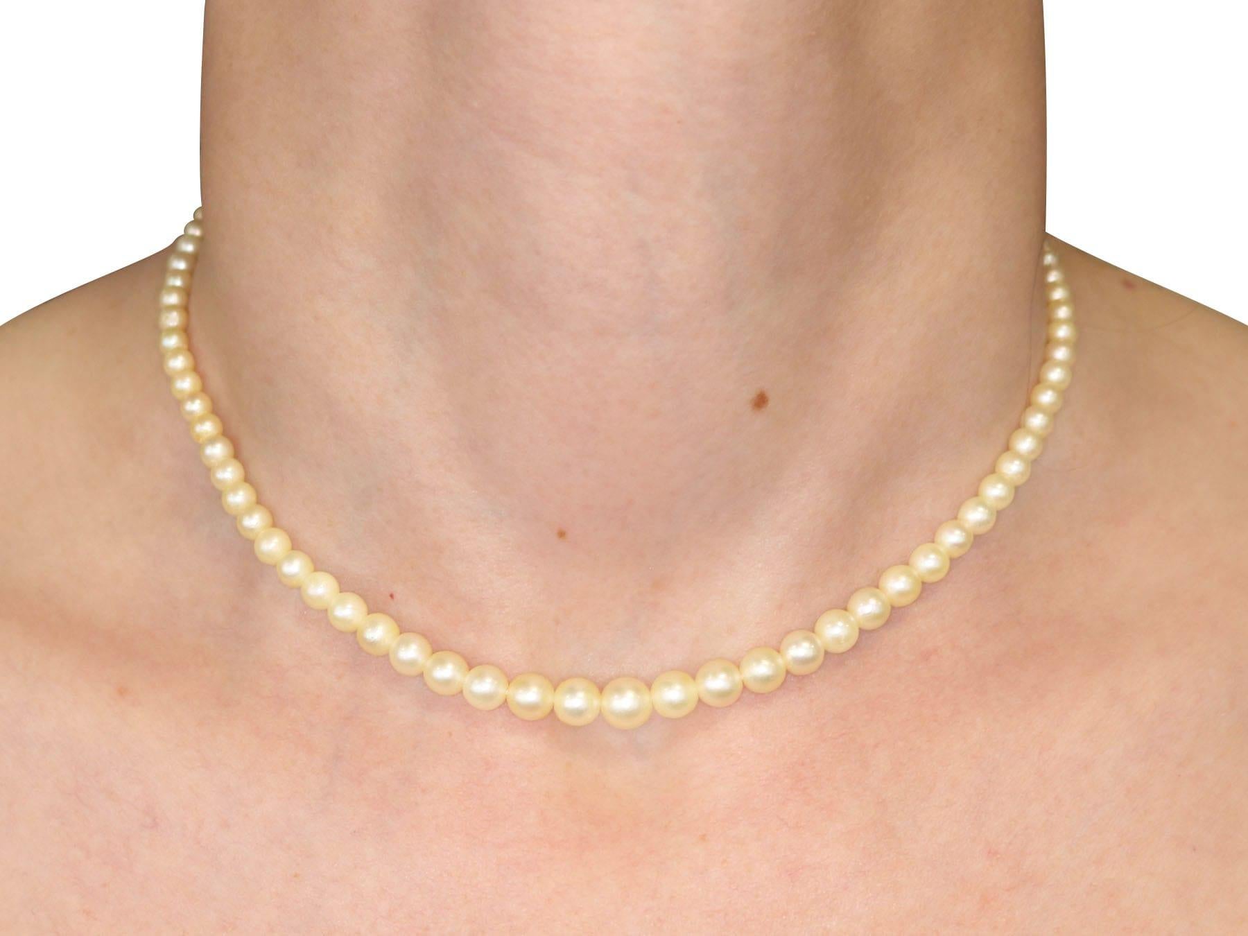 Women's Single Strand Pearl Necklace Diamond Gold Clasp For Sale