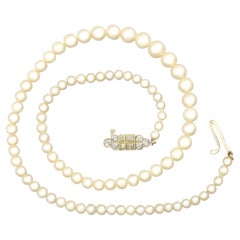 Single Strand Pearl Necklace Diamond Gold Clasp