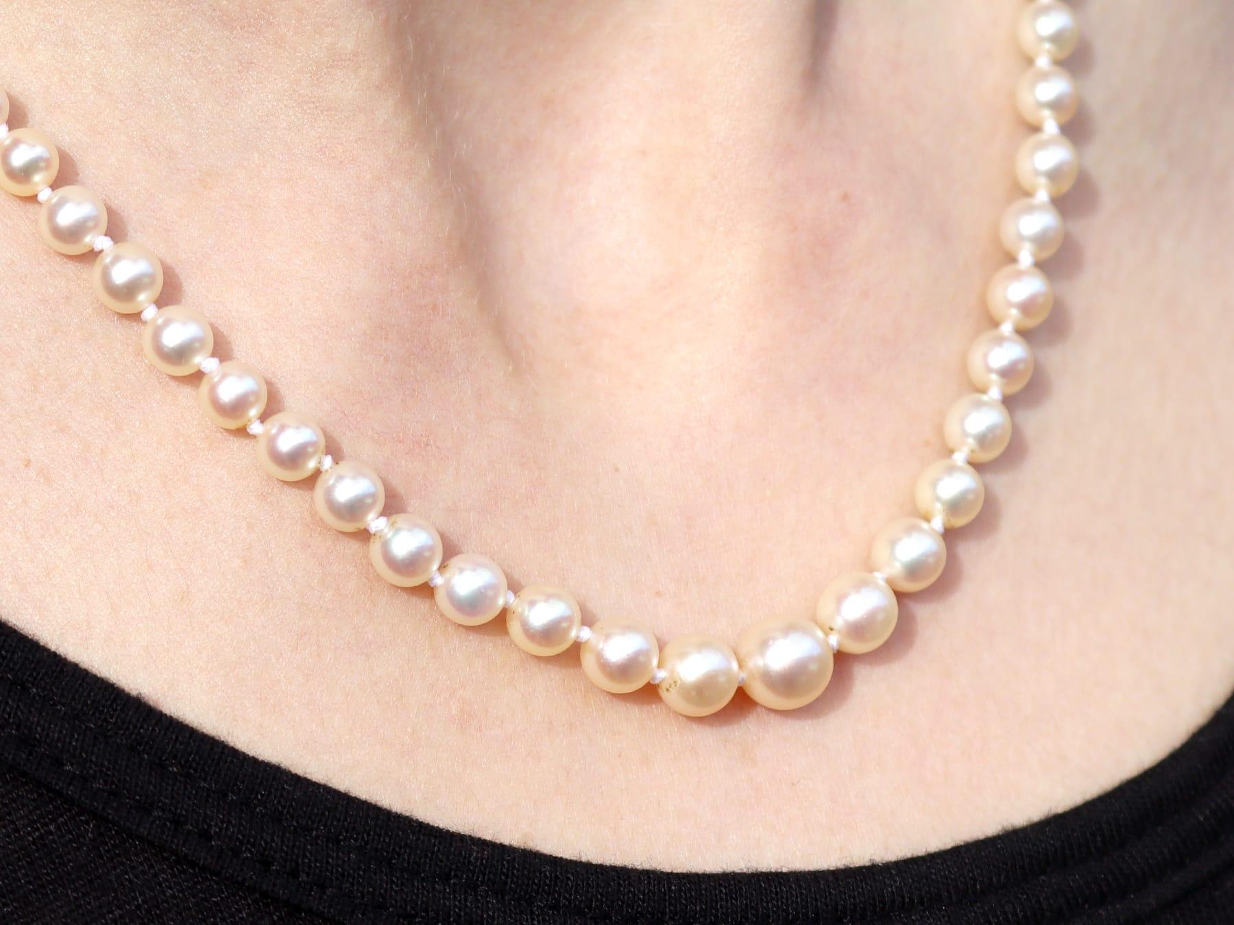 Single Strand Pearl Necklace with Sapphire Diamond and White Gold Clasp For Sale 11