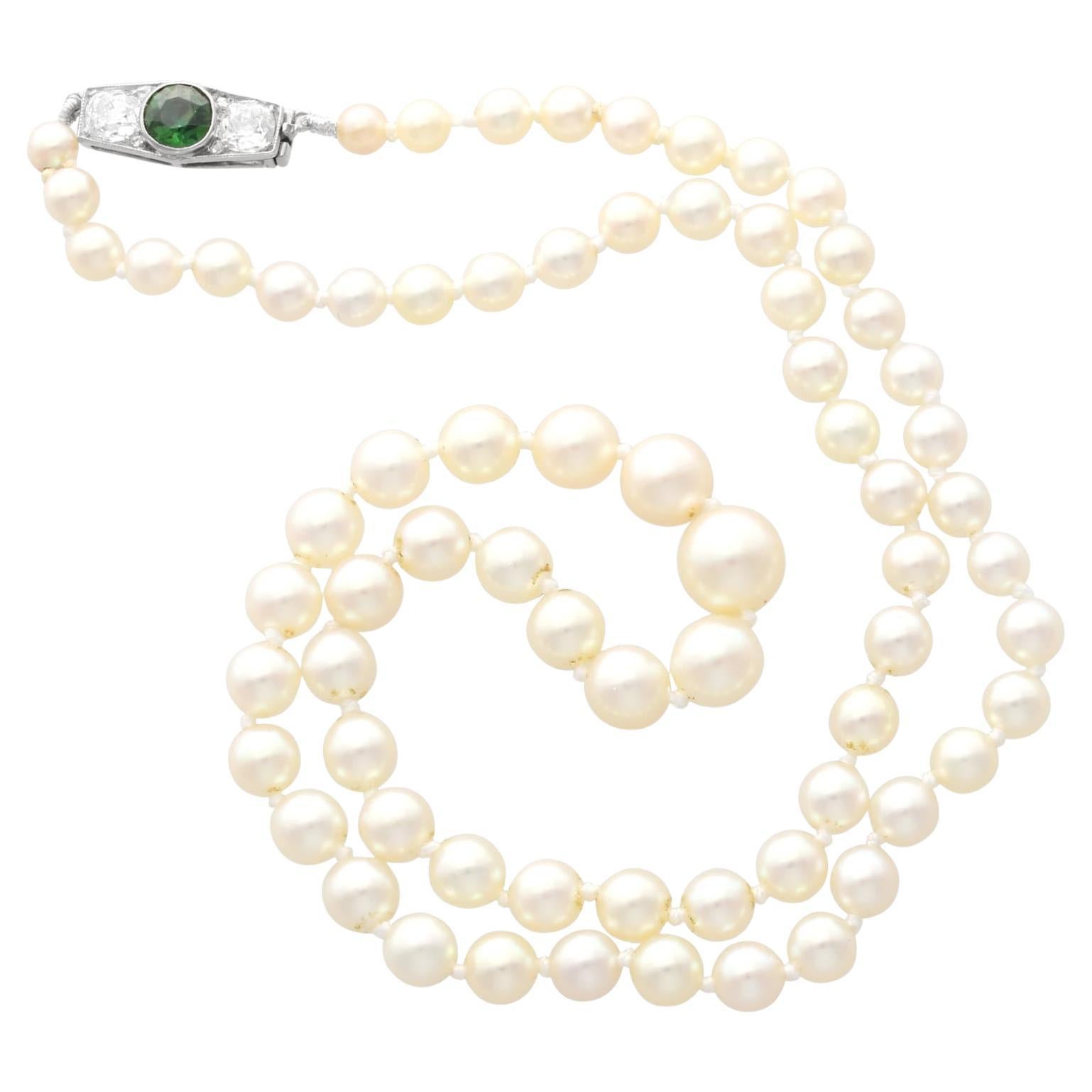 Single Strand Pearl Necklace with Sapphire Diamond and White Gold Clasp