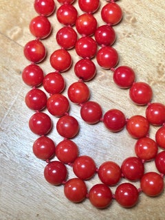 Single Strand Red Coral Bead 20 Inch Strand Gold Necklace