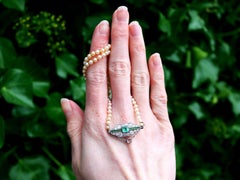 Single Strand Saltwater Natural Pearl Necklace with Emerald Diamond and Peridot