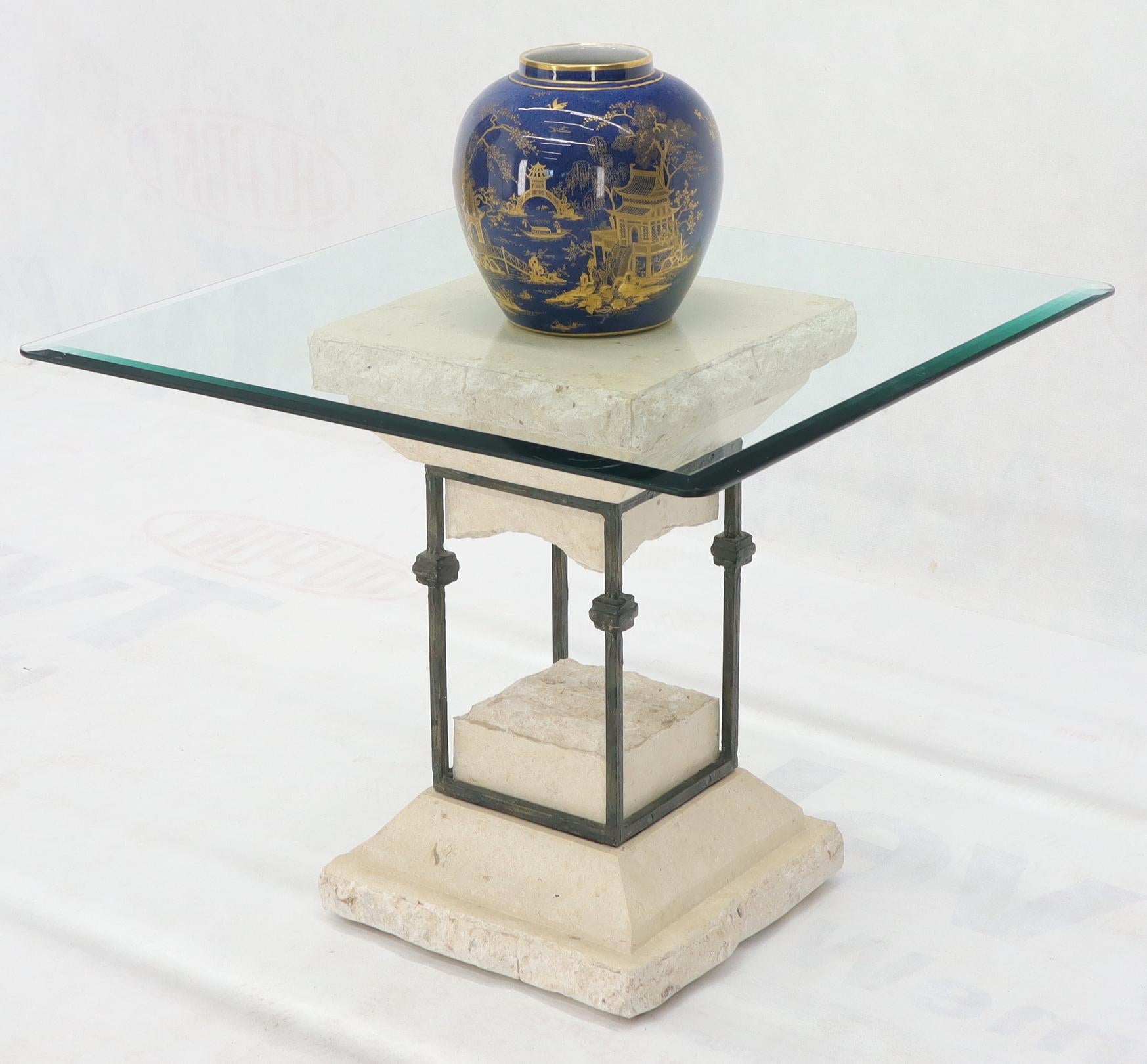 Single Suspended Pedestal Base Square Glass Top Side Table For Sale 1