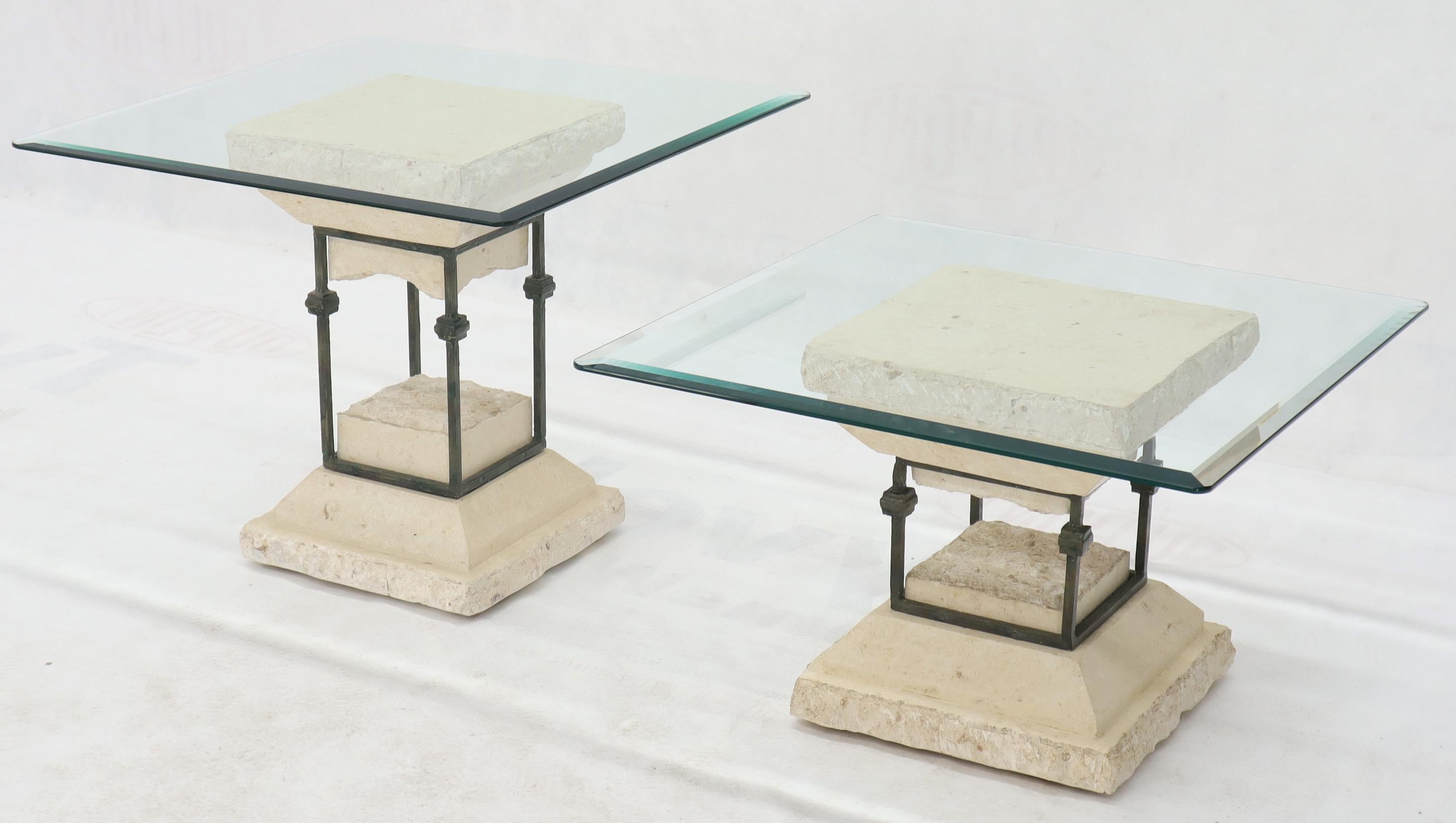 Single Suspended Pedestal Base Square Glass Top Side Table For Sale 2