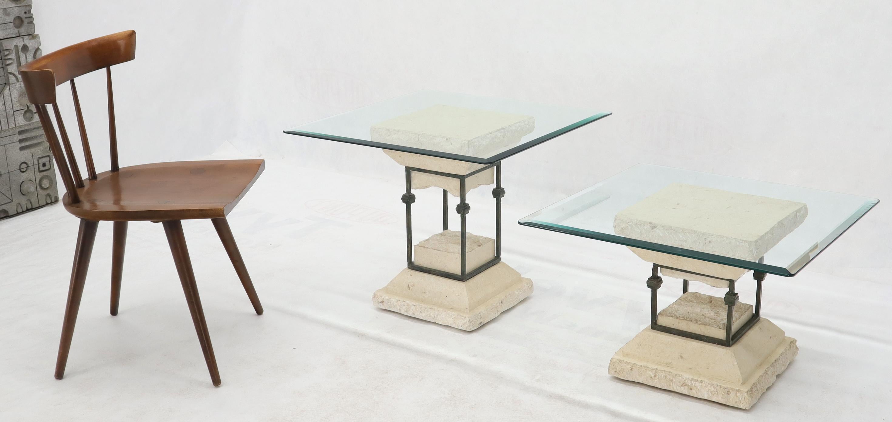 Single Suspended Pedestal Base Square Glass Top Side Table For Sale 3