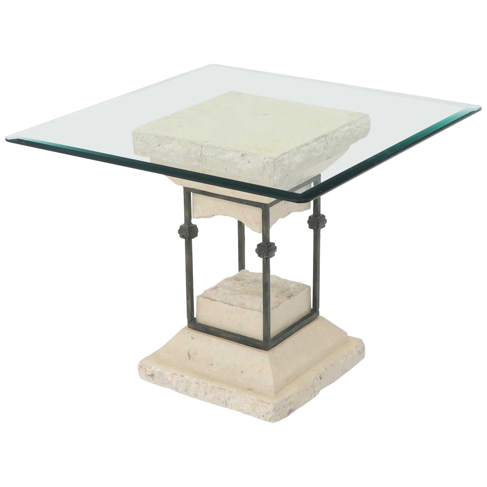 Single Suspended Pedestal Base Square Glass Top Side Table For Sale