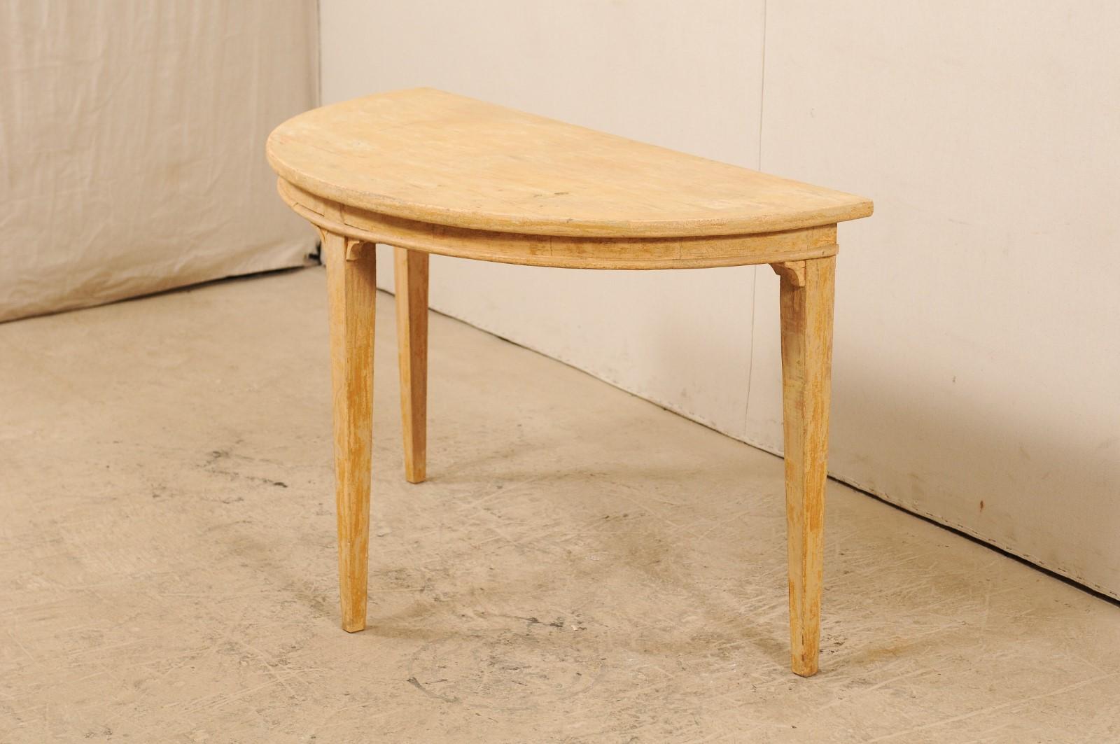 Carved Single Swedish Demilune Light Wood Table from the 19th Century